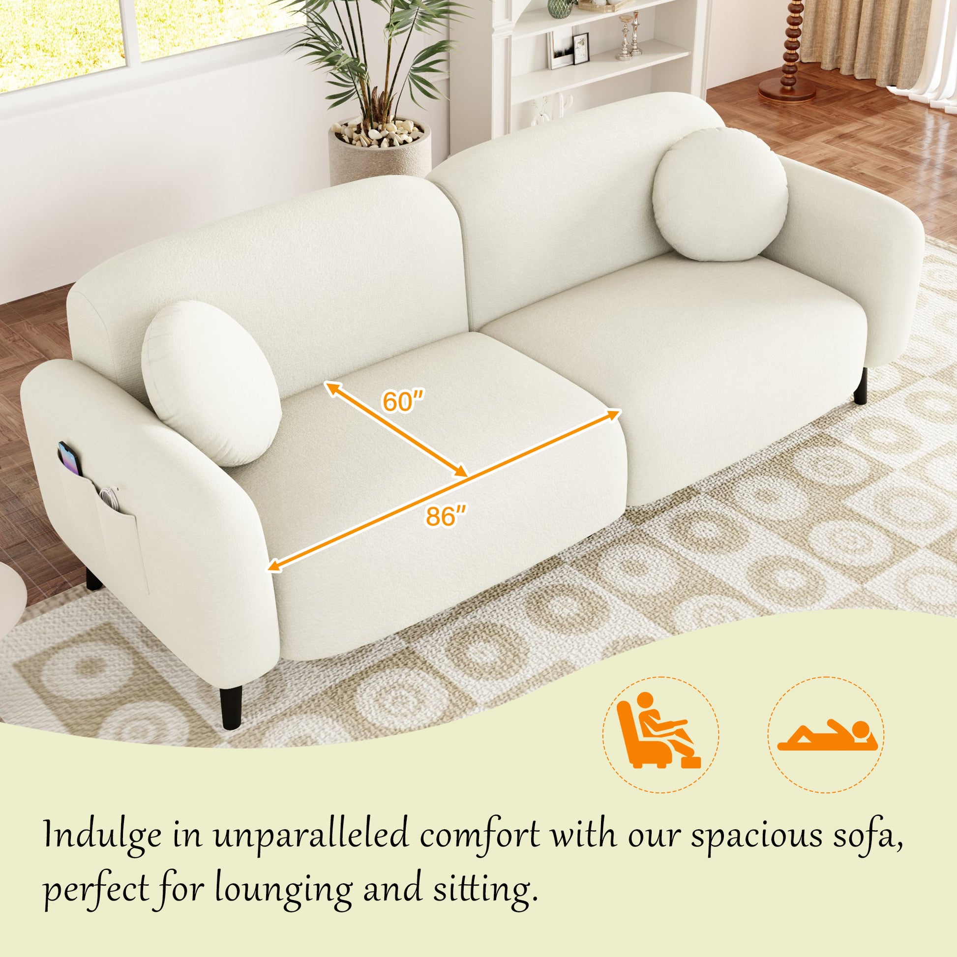 83.9''Upholstered Sofa For Living Room, Bedroom, And Apartments Beige Polyester 2 Seat