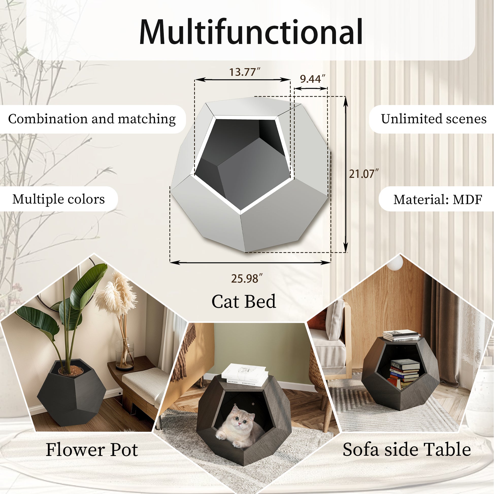 25.98'' Modern Pet Furniture Cat Litter, Sofa Side Table, Planter Mdf Multifunctional Furniture, Burmese Sumac Black Brown Mdf