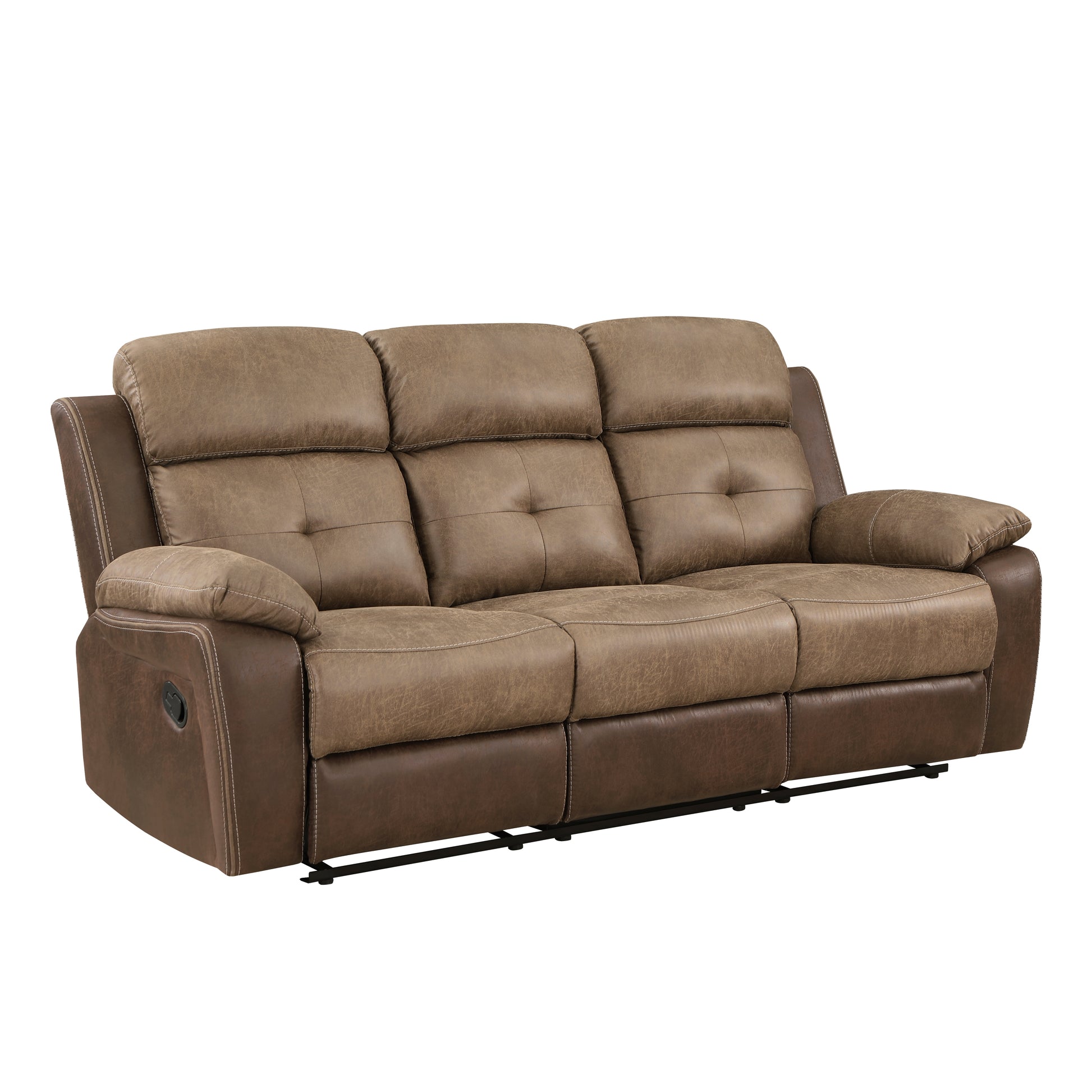 Plush Comfort Sofa Set 2Pc Brown Microfiber Upholstered Tufted Details Reclining Sofa Loveseat Plush Arms Modern Living Room Furniture Brown Microfiber Wood Primary Living Space Contemporary,Modern Pillow Top Arms Plywood,Solid Wood 5 Seat
