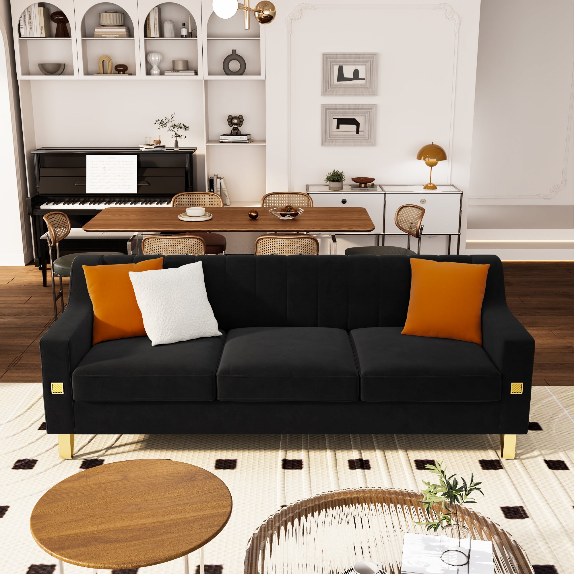 Fx P85 3S Bk 3 Seats Sofa Black Velvet 3 Seat