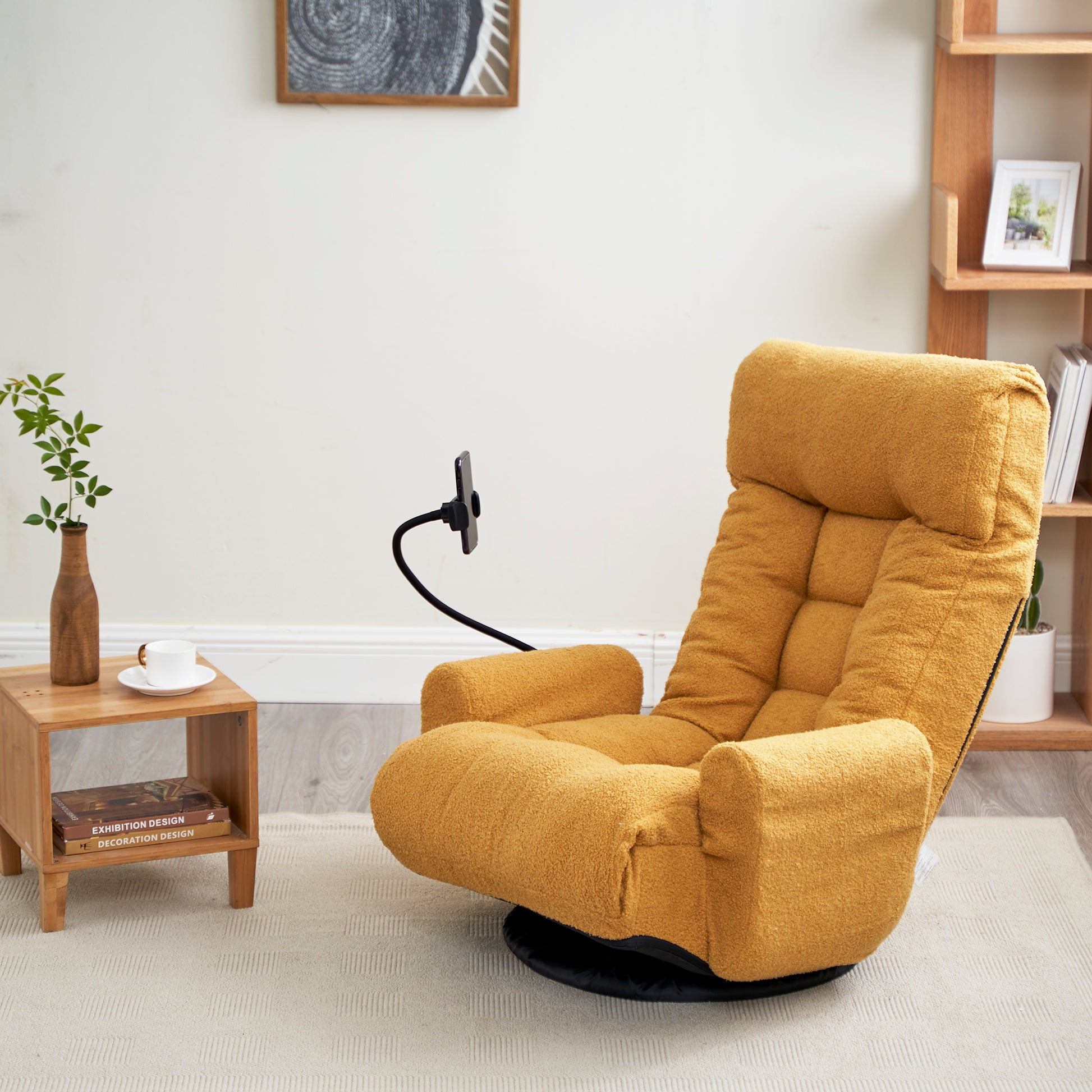 Adjustable Head And Waist, Game Chair, Lounge Chair In The Living Room, 360 Degree Rotatable Sofa Chair,Rotatable Seat Leisure Chair Deck Chair Yellow Metal Soft Cotton Metal