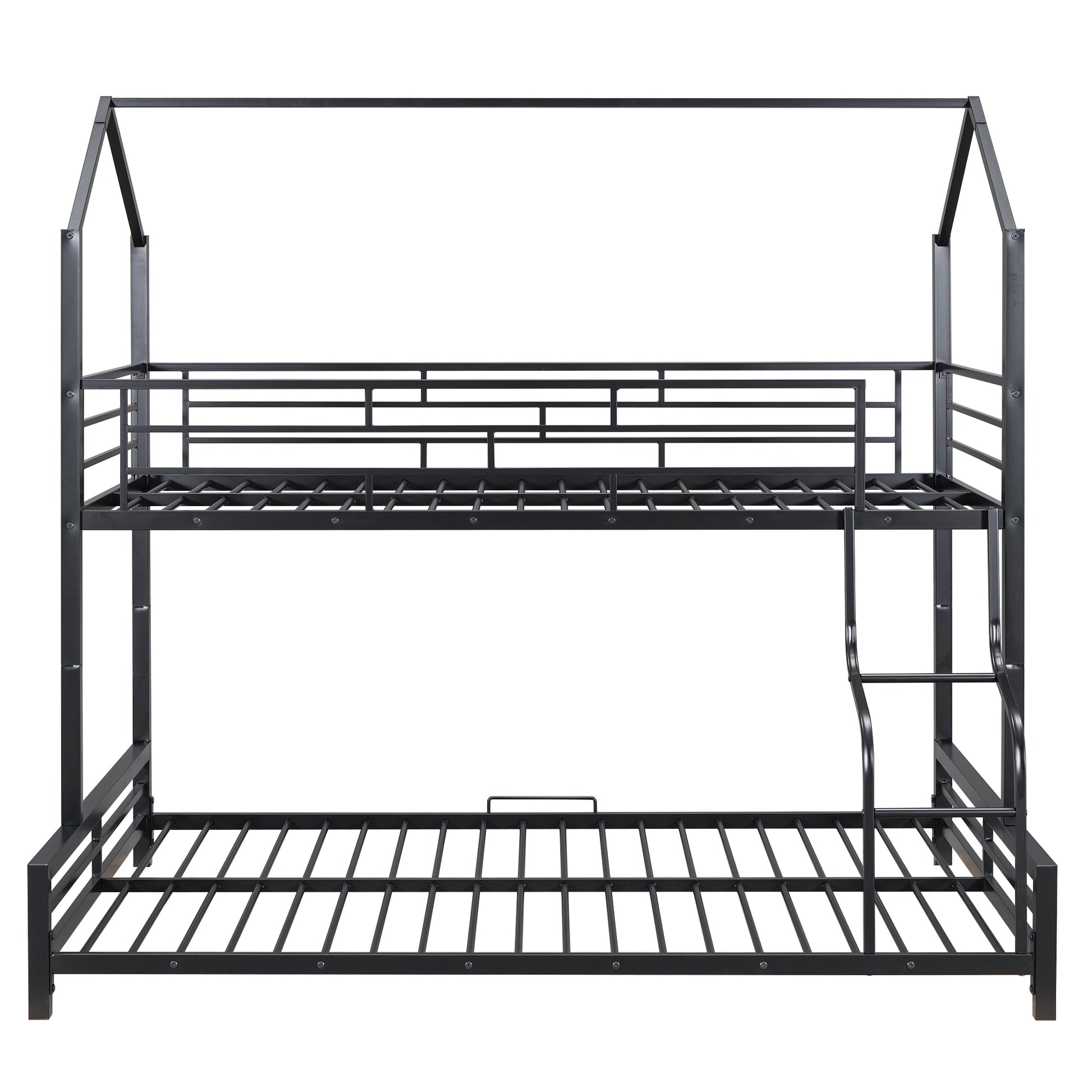 Metal House Bunk Bed, Twin Over Full, Black Full Black Metal