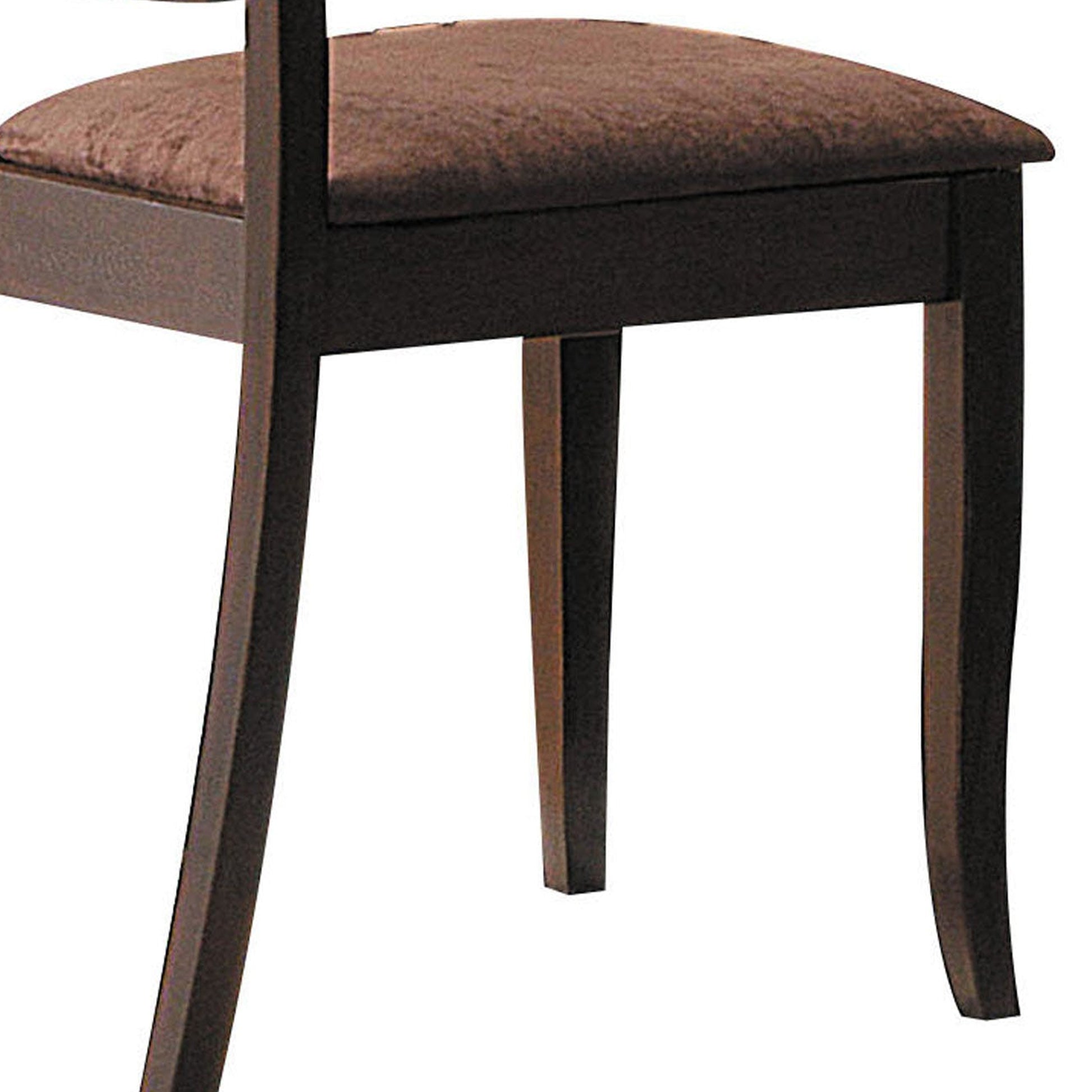 Wood & Fabric Side Chairs With Open Grid Pattern Back, Espresso Brown, Set Of 2 Brown Wood Fabric