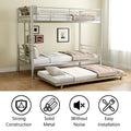 Heavy Duty Sturdy Meta Twin Over Twin With Trundle Bunk Bed L Noise Reduced Safety Guardrail No Box Spring Needed,Gray Silver Twin Gray Silver Metal