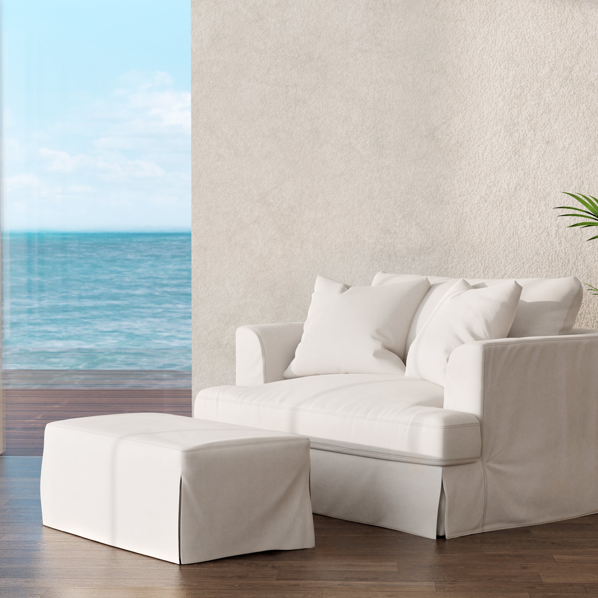 Newport Slipcovered Ottoman Pearl Off White Primary Living Space Foam Fabric