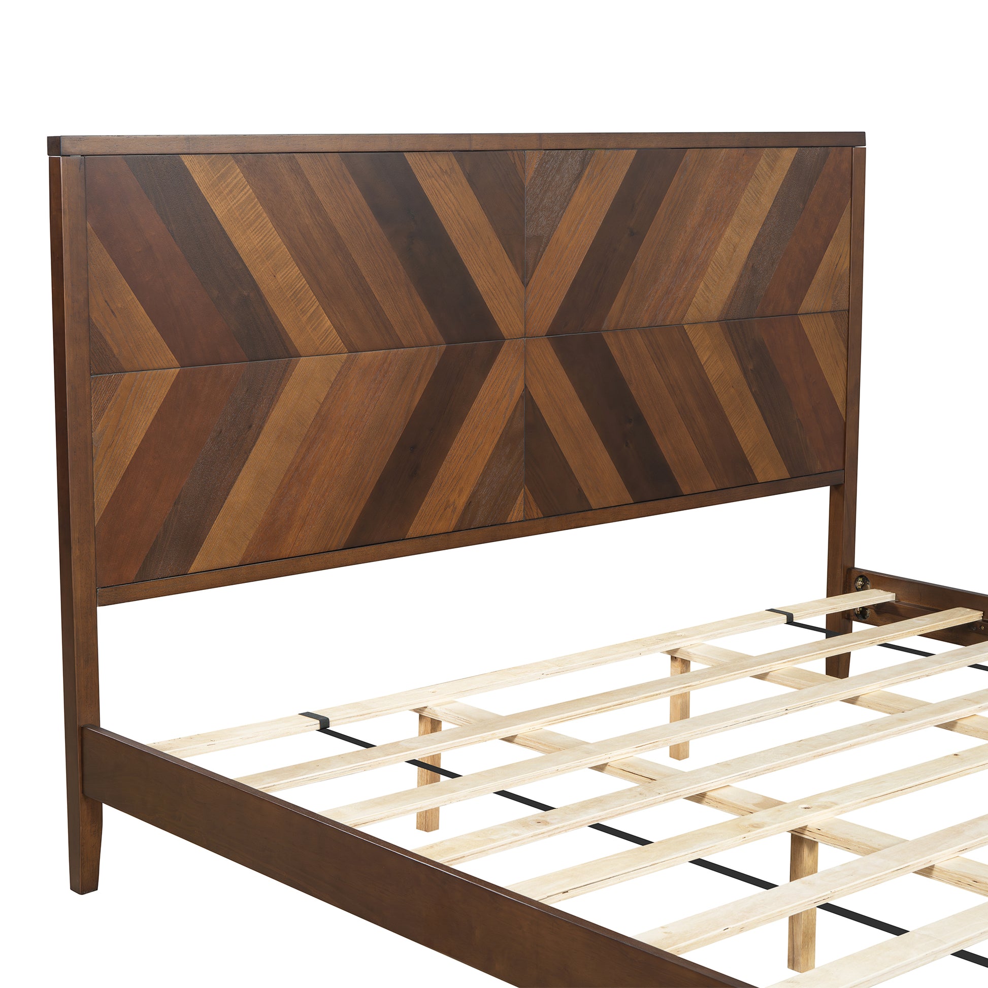 Mid Century Modern Platform Bed Wood Slat Support With No Box Spring Needed,King Walnut Box Spring Not Required King Walnut Wood Bedroom Mid Century Modern Bed Frame Wood