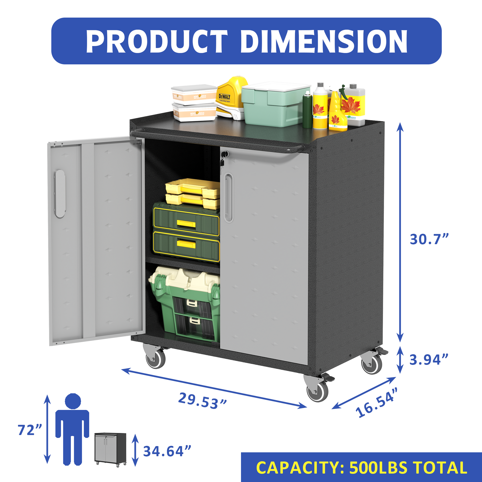 Heavy Duty Metal Garage Storage Cabinet With Wheels Sturdy And Durable Tool Storage Cabinet For Garage, Office, And Home Organizer Solutions Black Gray Steel