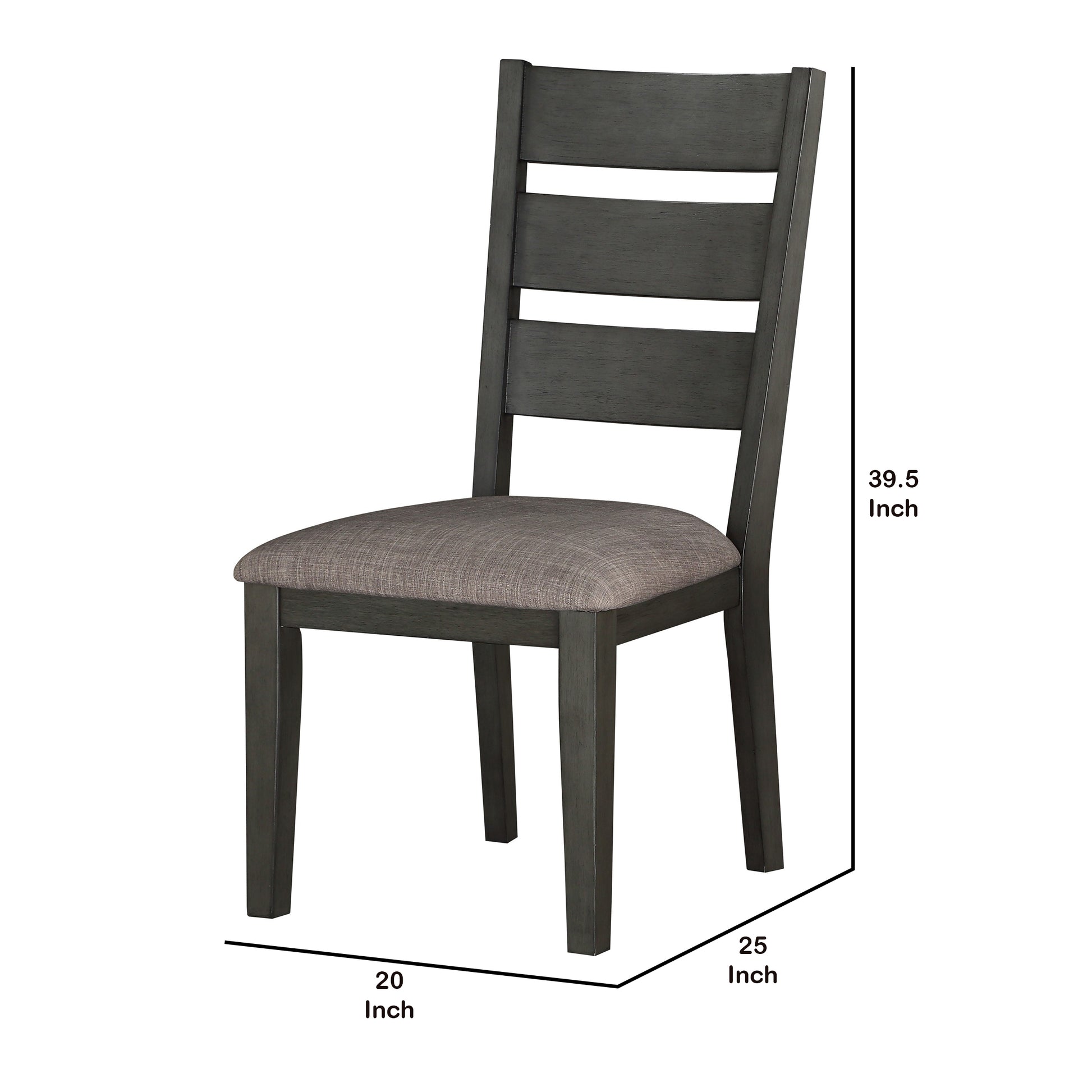 Transitional Wooden Side Chair, Fabric Padded Seat, Set Of 2, Gray Gray Wood Fabric