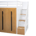 Modern Loft Bed With Two Tone Storage Stairs And Pull Out Wardrobes, White Twin White Solid Wood Mdf