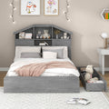 Full Size Wood Platform Bed With House Shaped Storage Headboard And 2 Drawers, Gray Box Spring Not Required Full Gray Wood Bedroom Solid Wood Mdf