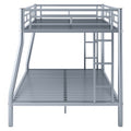 Full Xl Over Queen Metal Bunk Bed With Ladder And Guardrails, Silver Box Spring Not Required Full Xl Silver Metal Metal