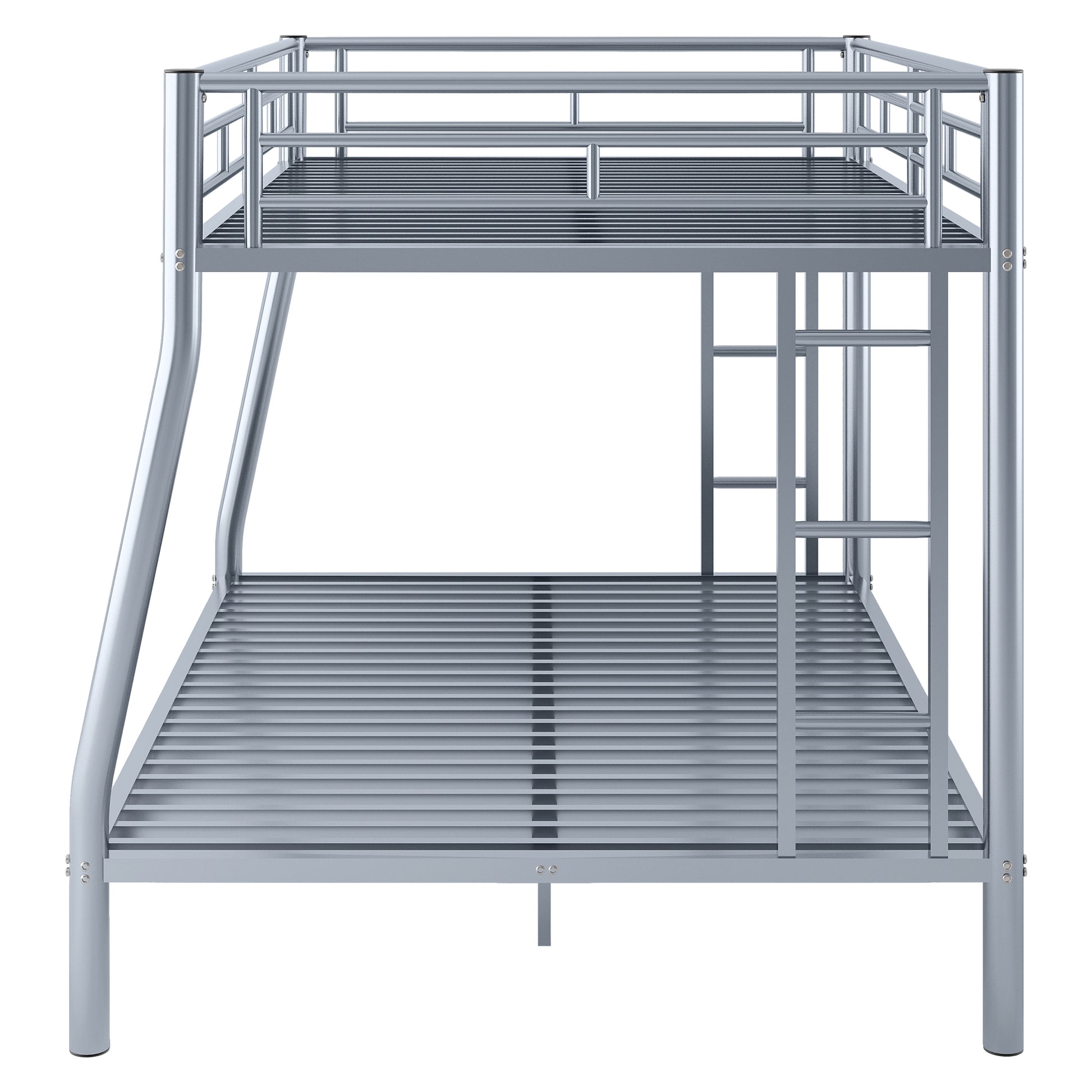 Full Xl Over Queen Metal Bunk Bed With Ladder And Guardrails, Silver Box Spring Not Required Full Xl Silver Metal Metal