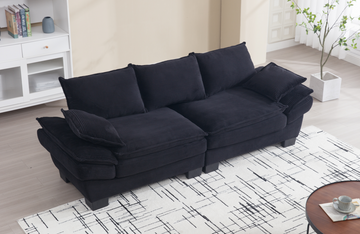 Modern Sailboat Sofa Corduroy 3 Seater Sofa With Two Pillows For Small Spaces In Living Rooms, Apartments Black Black Solid Wood 3 Seat