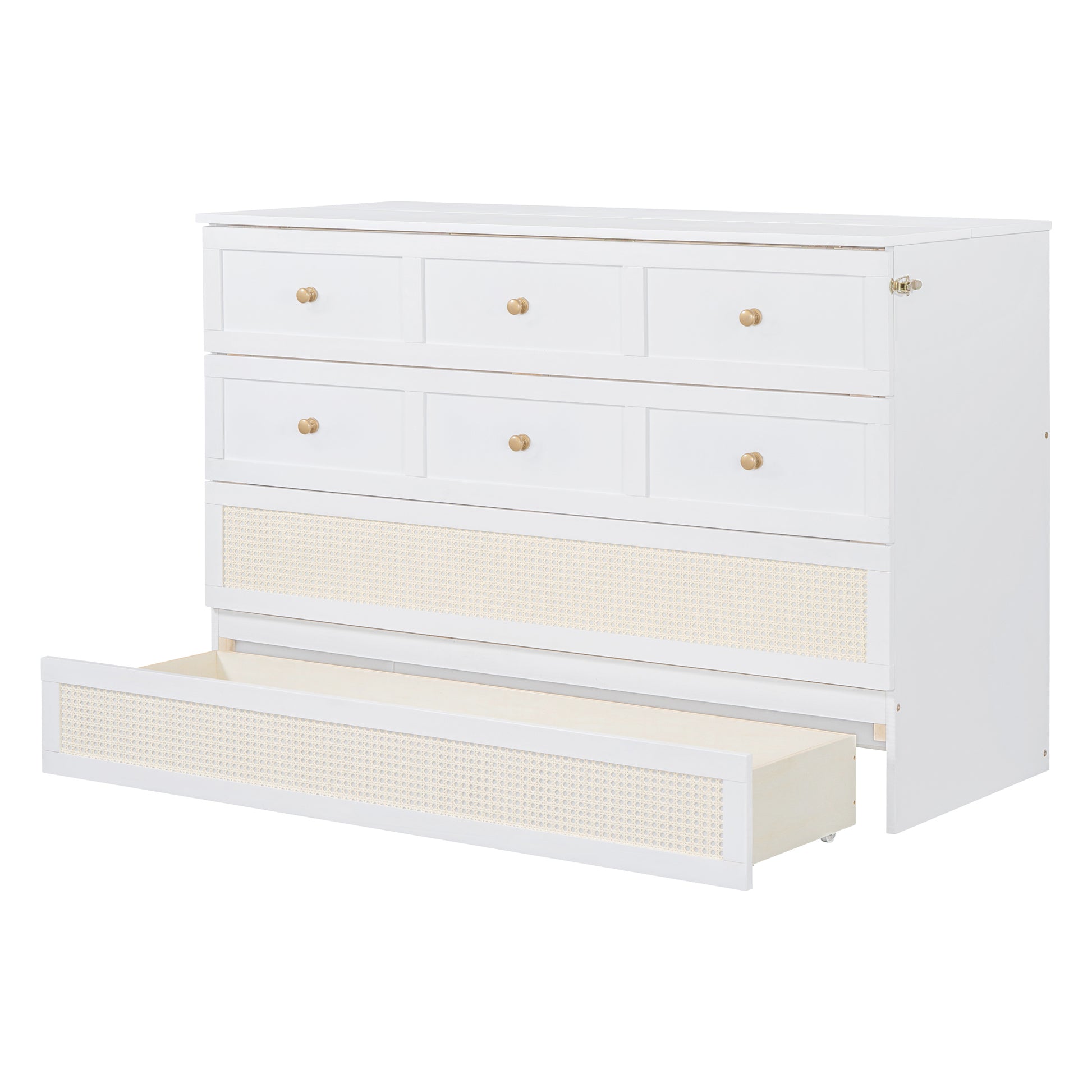 Queen Murphy Bed With Large Drawers,White Queen White Plywood