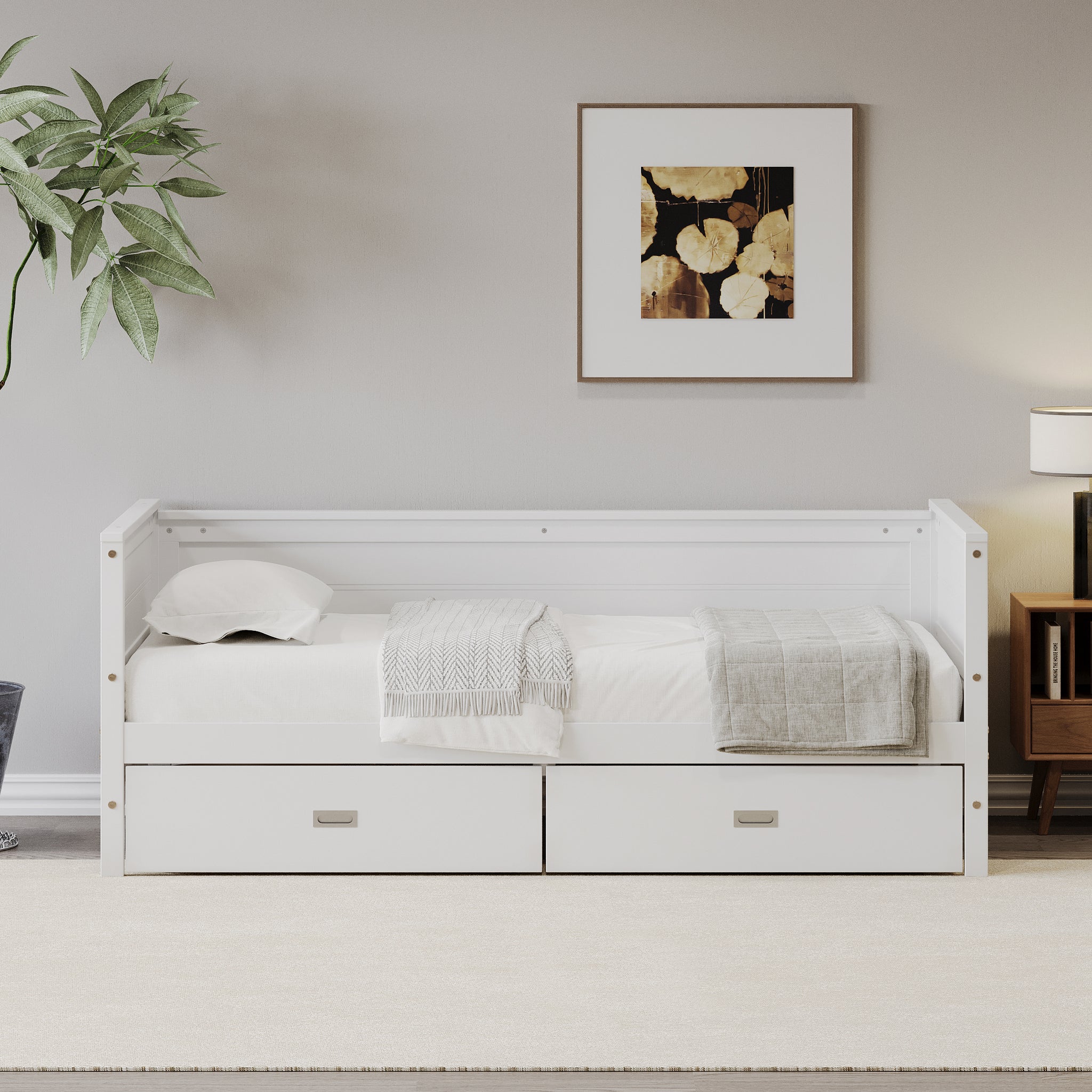 Twin Size Solid Wood Daybed With Two Drwaers For Kids Teens Dorm Bedroom Multipurpose Guest Room Or Home, White Box Spring Not Required Twin White Wood Bedroom Pine Wood