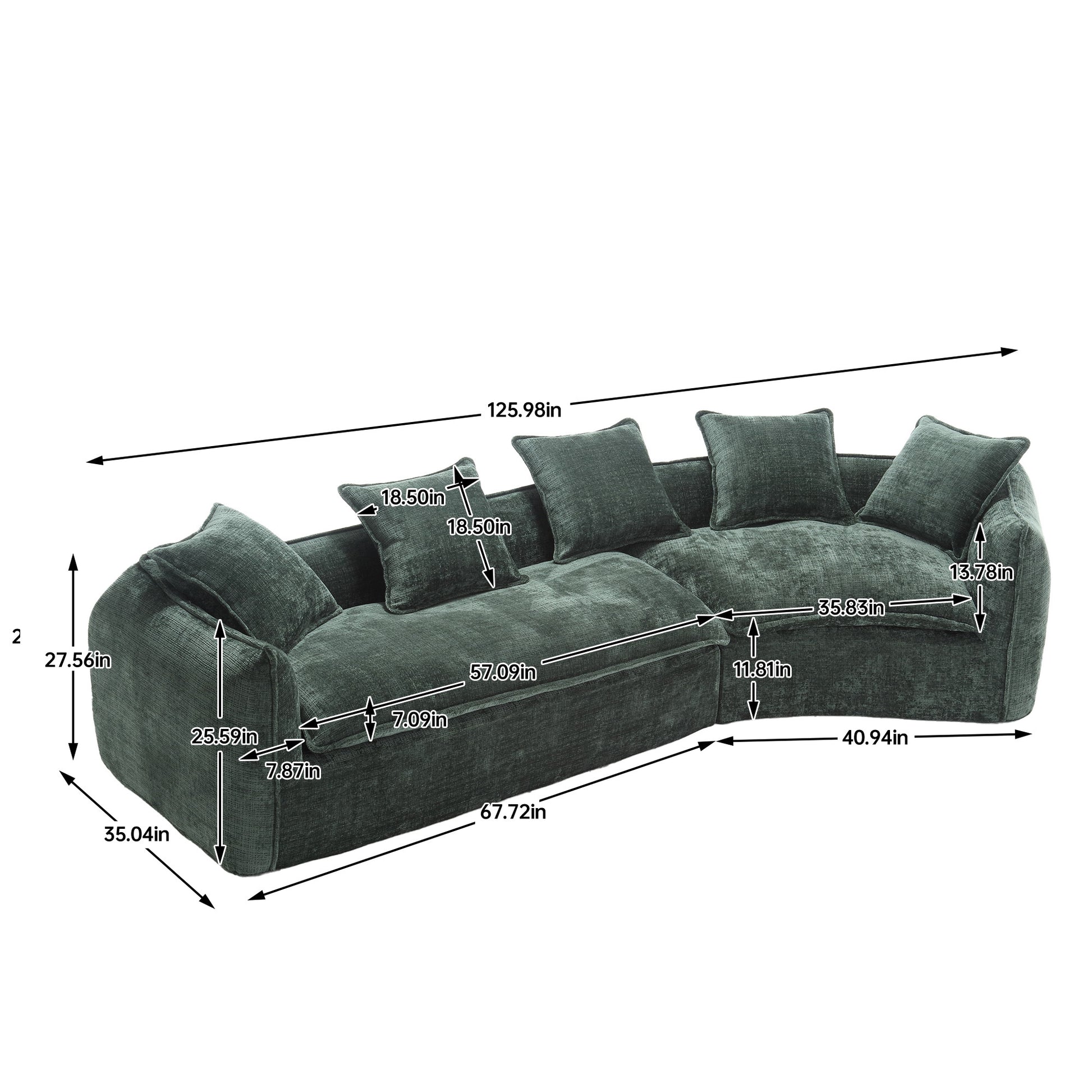 Modular Sectional Sofa, U Shaped Couch With Sofa For Five & Pillows, Modern Minimalist Chenille Fabric Large Comfy Cloud Sofas, Living Room Furniture Sets Emerald Chenille 5 Seat