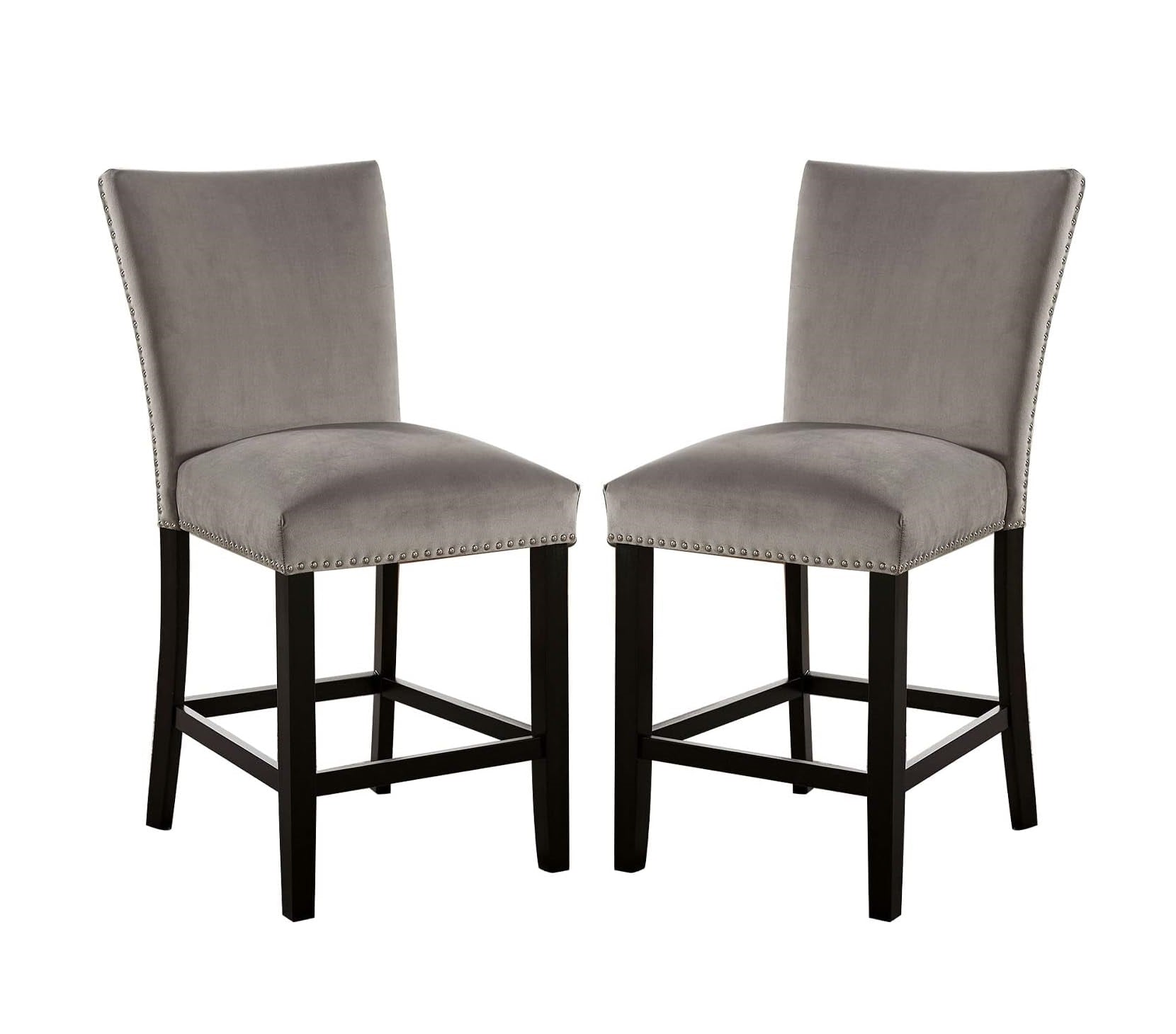 Attractive Set Of 2Pc Counter Height Chairs Dining Room Furniture Gray Flannelette Seat Trim Kitchen Breakfast Black,Light Gray Dining Room Modern,Transitional Dining Chairs Rubberwood Solid Back
