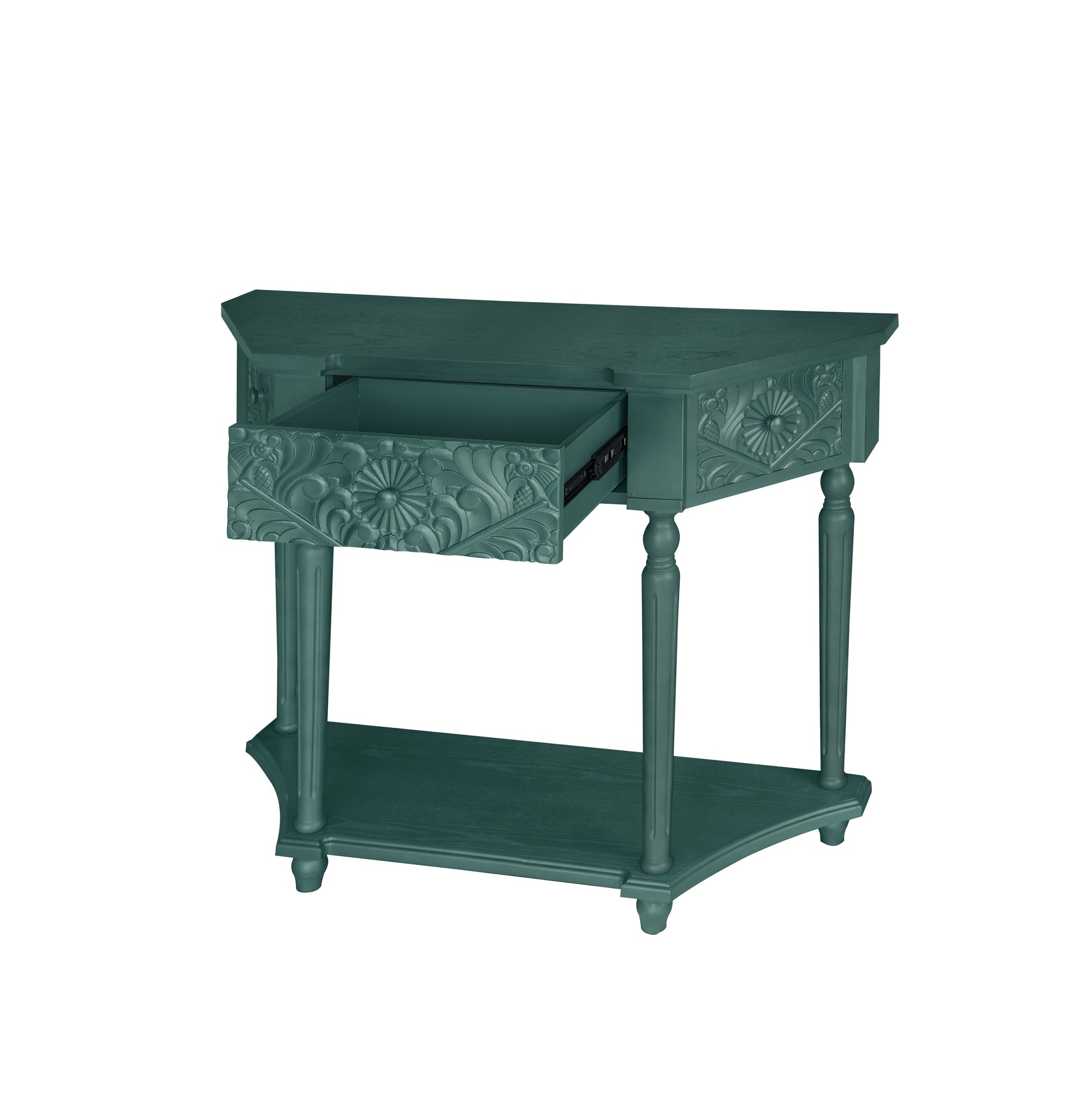 1 Drawer End Table,Side Table,Elegant Carved 1 Drawer End Table For Living Room Bed Room Study Entryway Dark Green American Design Mdf
