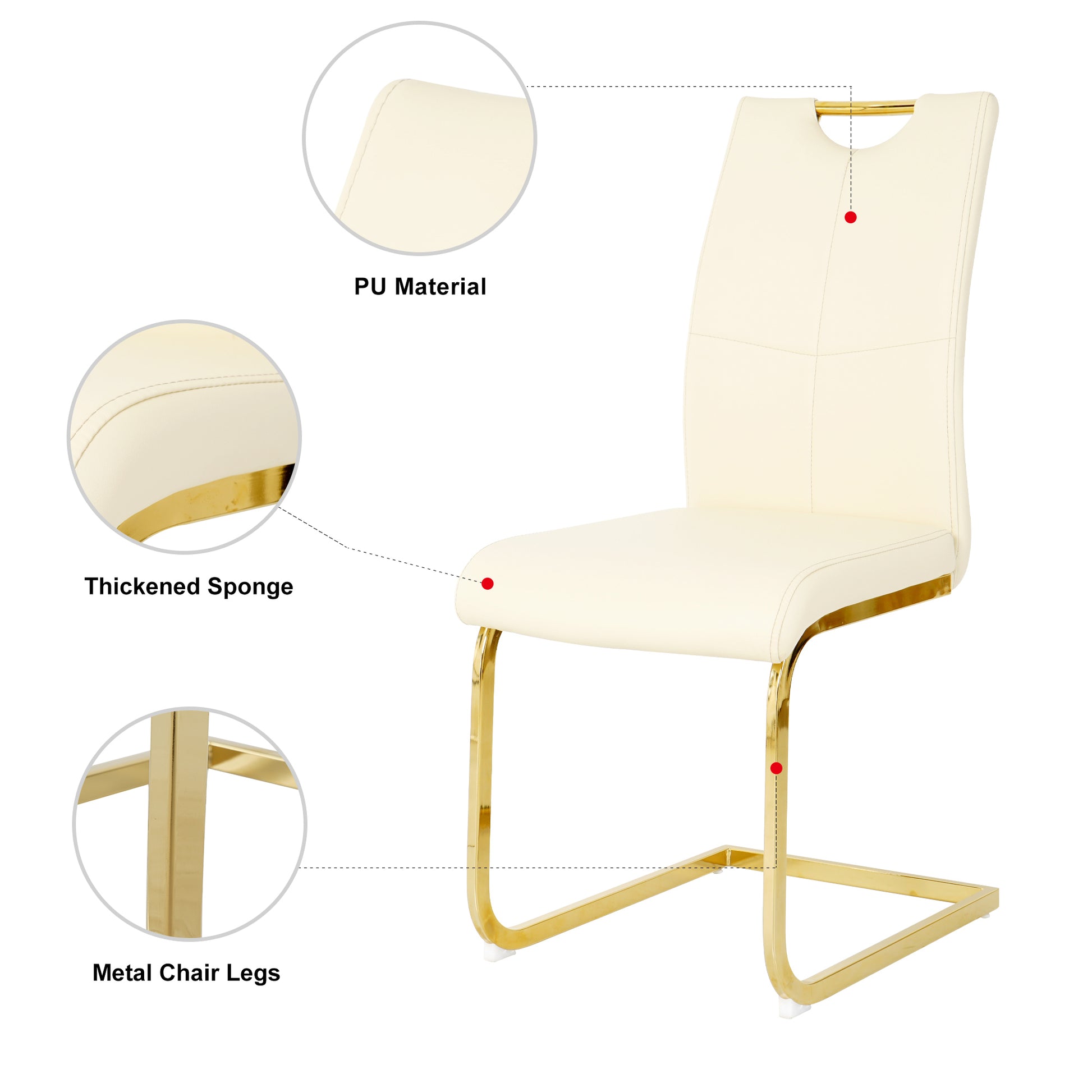 Modern Pu Dining Chair Living Room Chair Upholstered Chair, Gold Metal Chair Leg Design, Kitchen, Living Room, Bedroom, Dining Room Side Chair Set Of 2 Light Yellow Metal