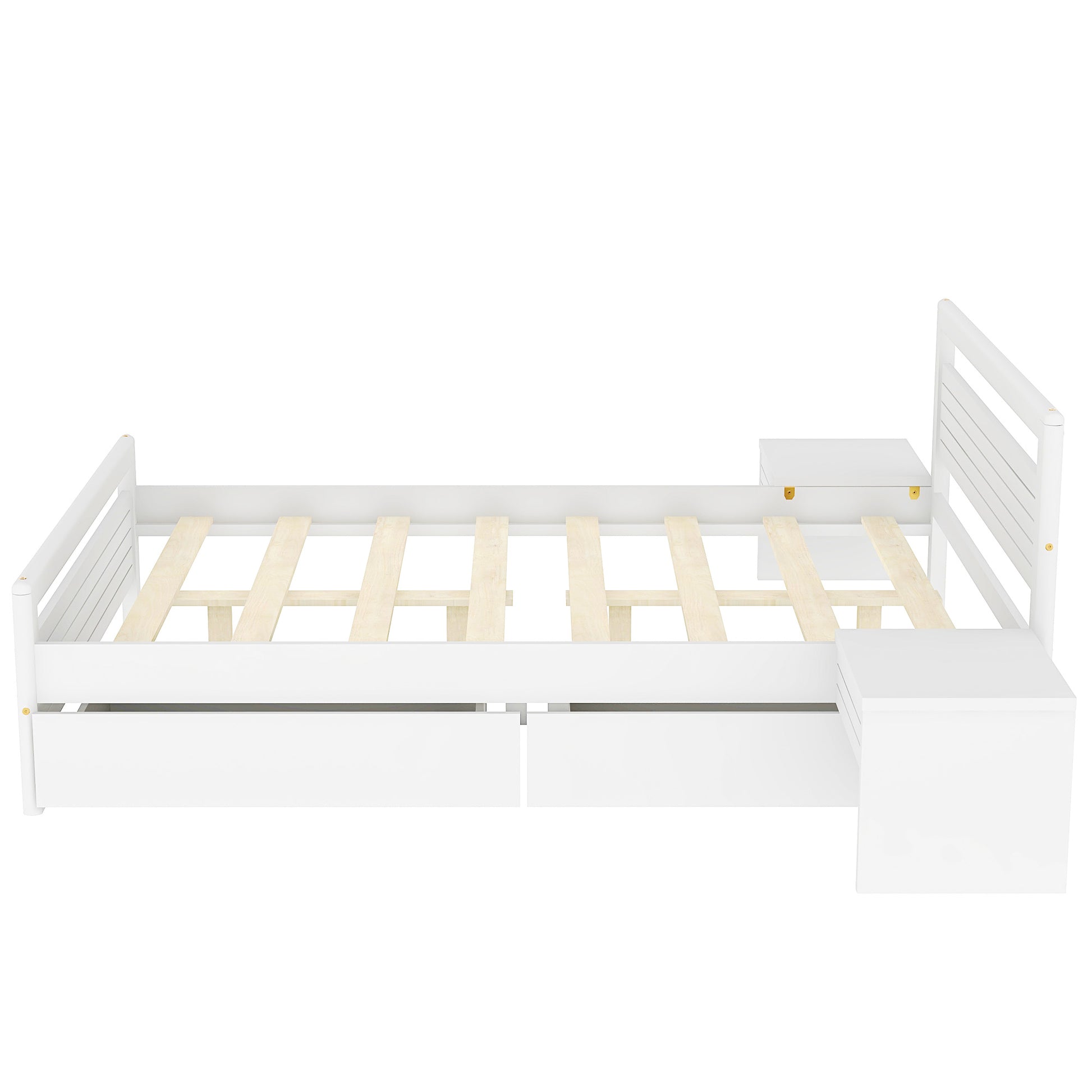 Full Size Wooden Platform Bed With 2 Storage Drawers And 2 Bedside Tables, White Full White Pine