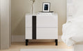 Modern High Gloss 3 Piece Bedroom Set Floating Bed Frame Queen Size Platform Bed With Led Light & 2 Nightstands, White Box Spring Not Required Queen White Wood 3 Piece Set Solid Wood Mdf