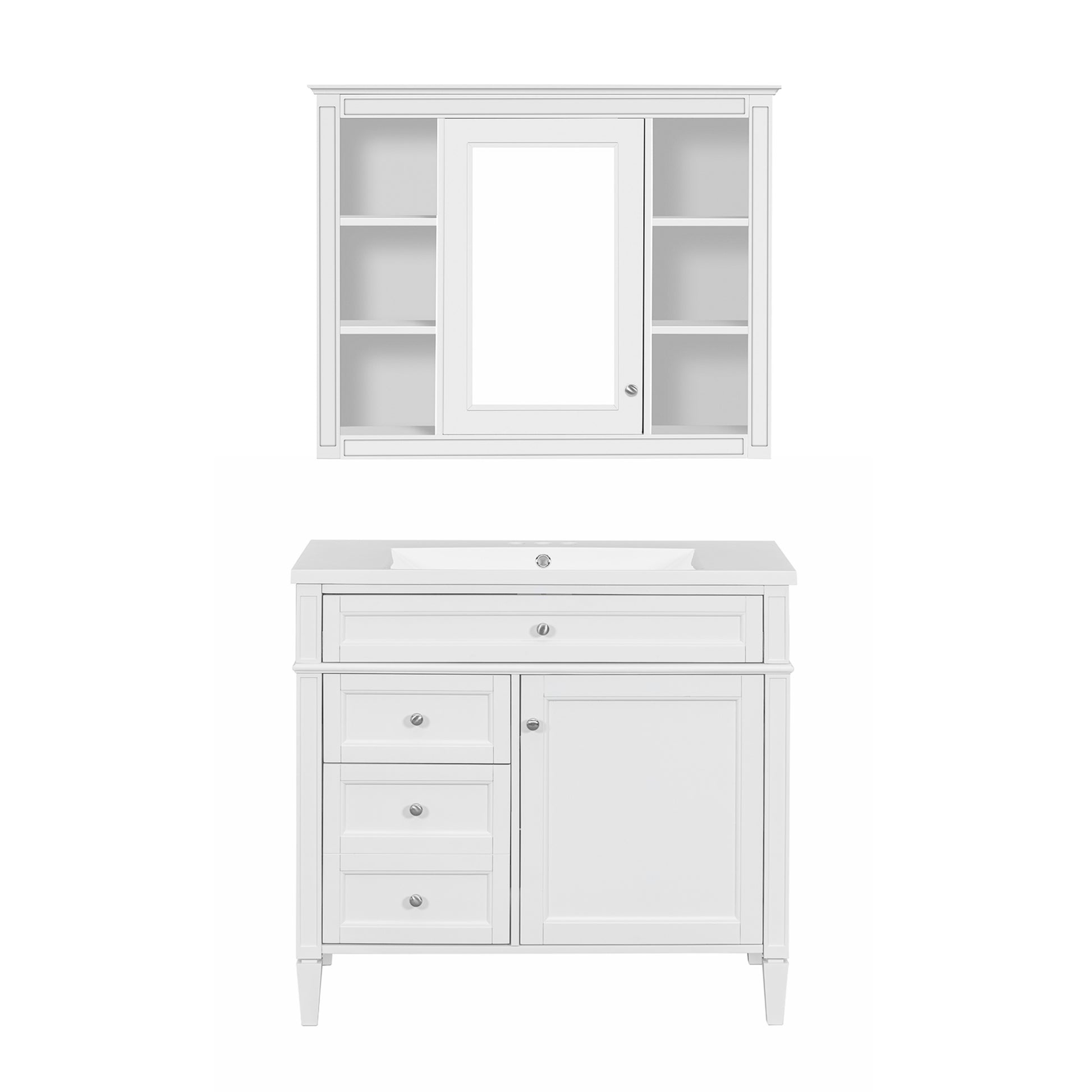 36'' Bathroom Vanity With Medicine Cabinet, Royal Blue Mirror Cabinet, Modern Bathroom Storage Cabinet With 2 Soft Closing Doors And 4 Drawers, Single Sink Bathroom Vanity 4 White 2 5 Bathroom Wall
