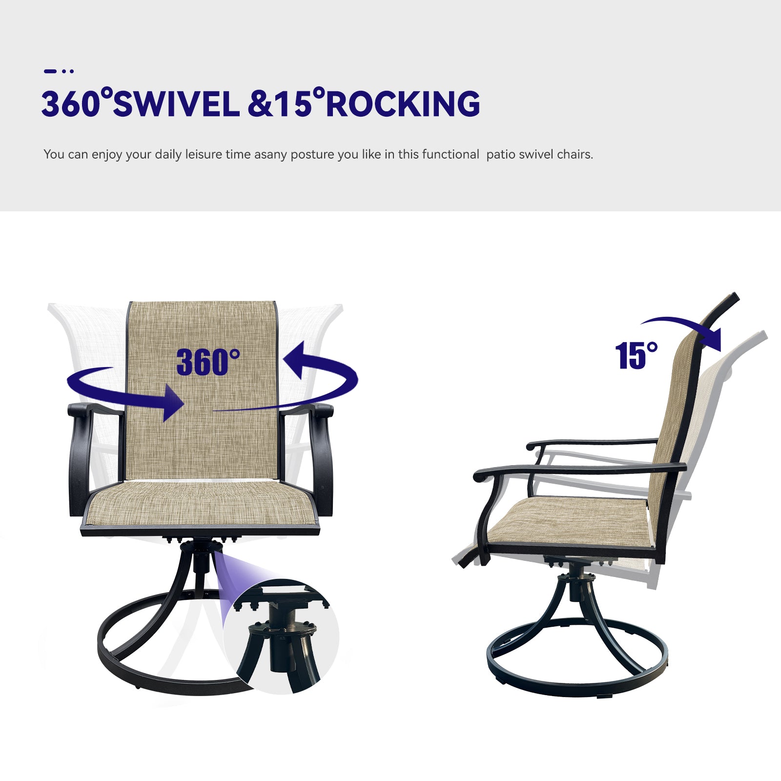 Swivel Dining Chairs Set Of 2, Outdoor Swiveltextilene Patio Chairs Lawn Chairs For Front Porch Backyard Deck No Rocker & Glider Black Brown Weather Resistant Frame Water Resistant Cushion Garden &