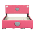 Full Size Upholstered Platform Bed With Trundle And Heart Shaped Decoration, Dark Pink Box Spring Not Required Full Dark Pink Wood Bedroom Bed Frame Faux Leather Upholstered