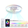 19.7 Inches Fan Light Rgb Color Lights Three Color Temperature 6 Speed Adjustable Wind Power Positive And Negative Rotation White Modern Acrylic