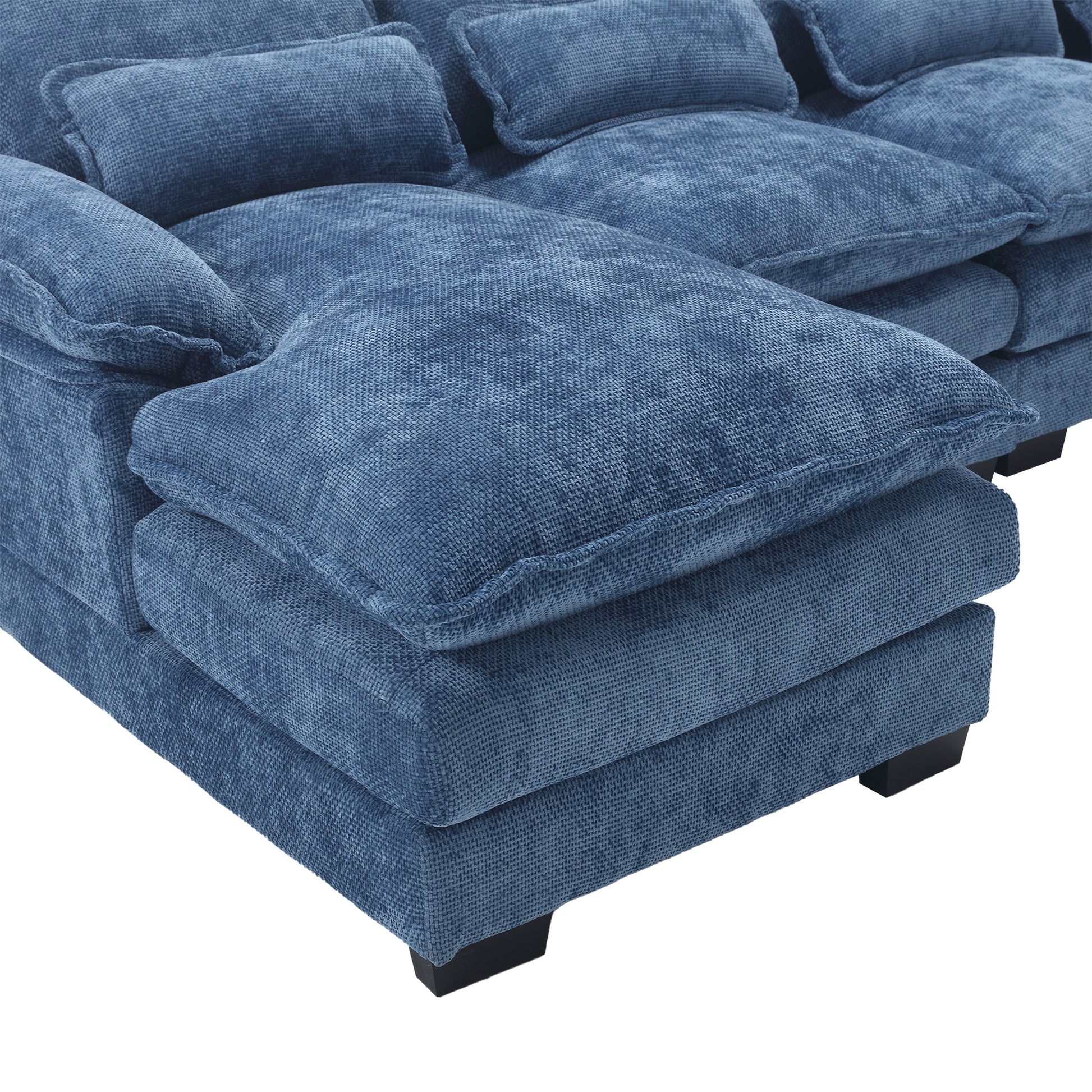 United We Win Modern Large Chenille Fabric U Shape Sectional Sofa Navy Chenille