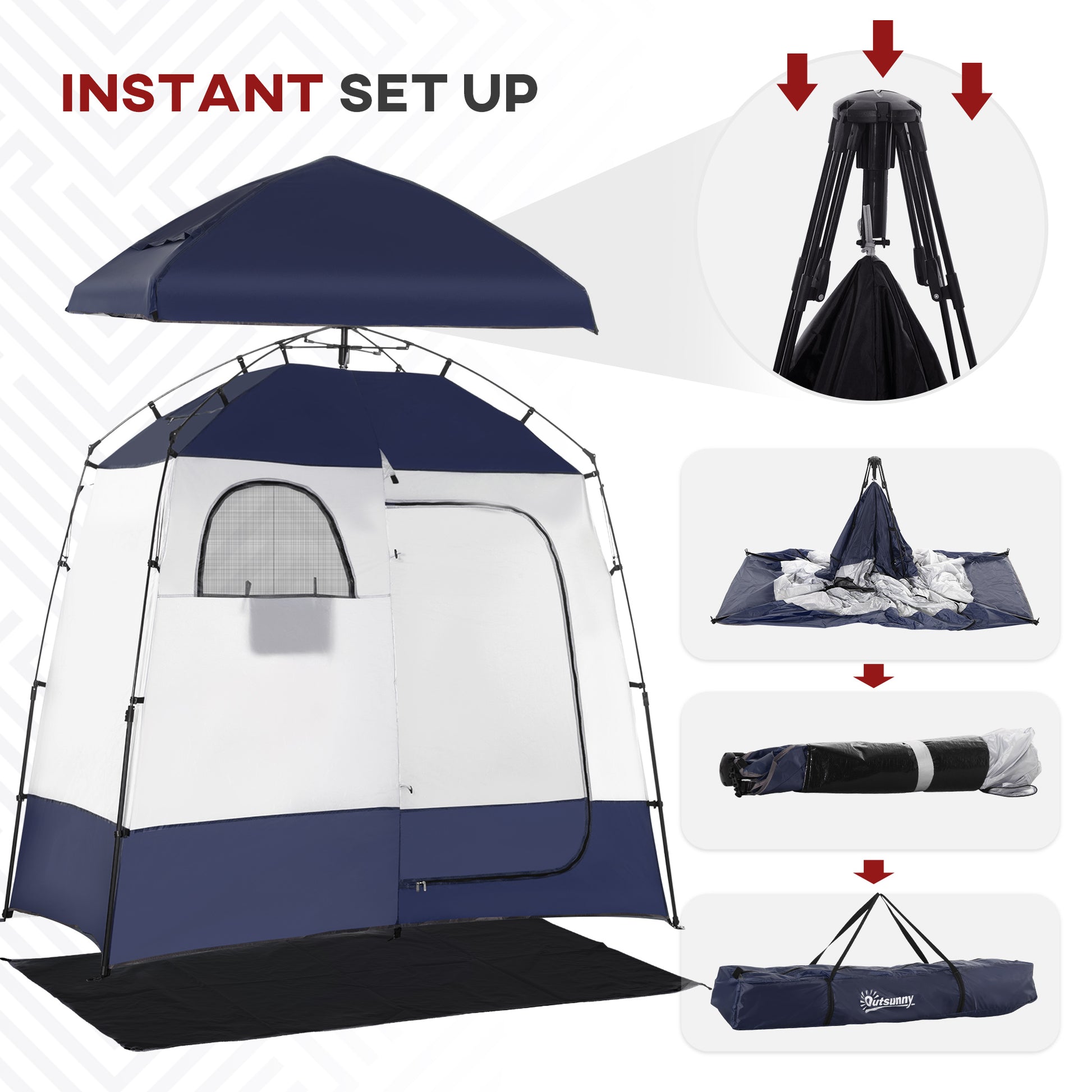 Outsunny Shower Tent, Pop Up Privacy Shelter For Camping, Dressing Changing Room, Portable Instant Outdoor Shower Tent Enclosure W 2 Rooms, Shower Bag, Floor And Carrying Bag, Blue Blue Taffeta