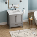 30 Inch Freestanding Bathroom Vanity With Sink, Carrara Engineered Marble Vanity Top With Undermounted Rectangular Ceramic Sink, Large Storage Soft Close Door, Grey 24V03 30Gr Grey Wood Solid Wood