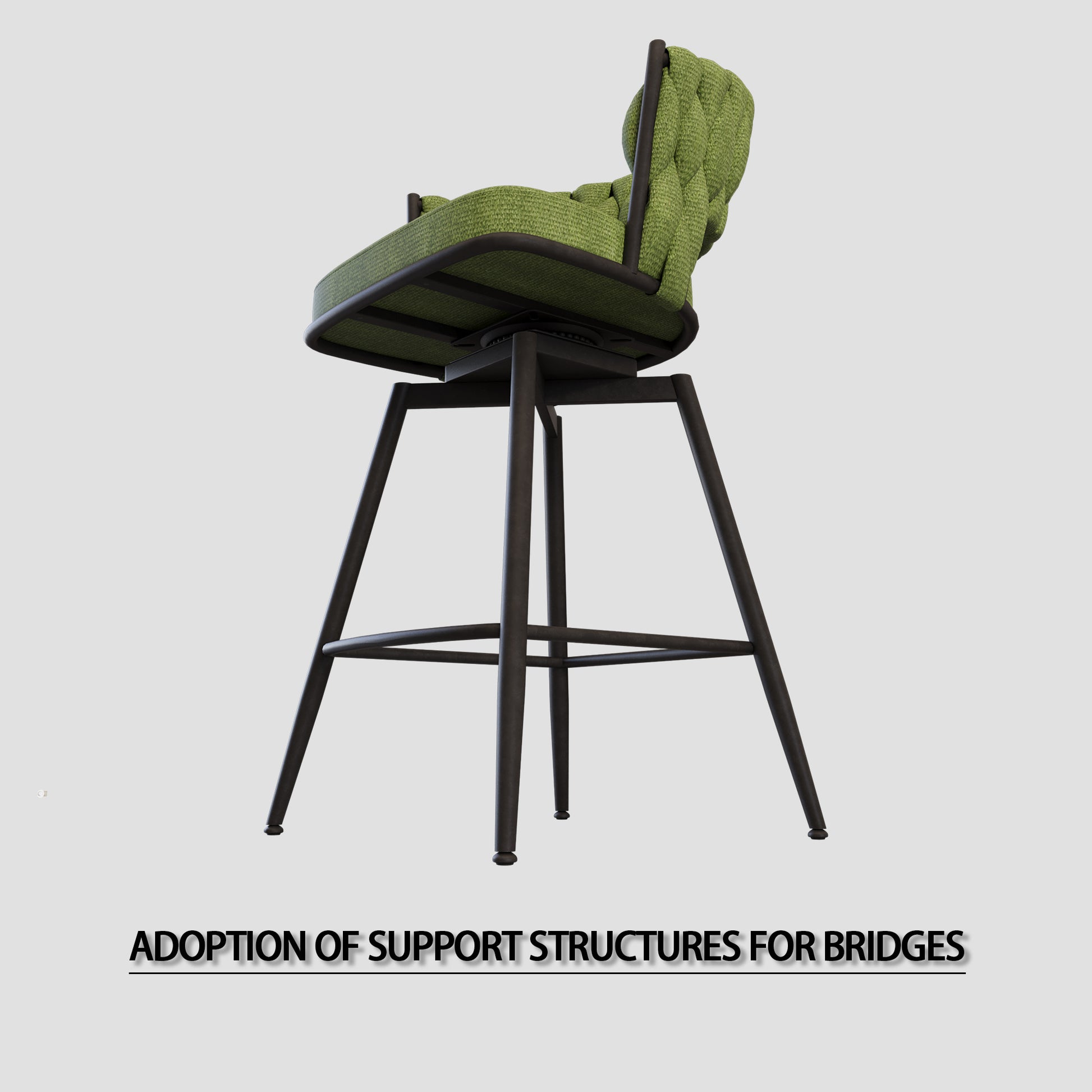 Bar Chair Suede Woven Bar Stool Set Of 4,Black Legs Barstools No Adjustable Kitchen Island Chairs,360 Swivel Bar Stools Upholstered Bar Chair Counter Stool Arm Chairs With Back Footrest, Green Metal Green Kitchen Dining Chairs Foam Technical Leather