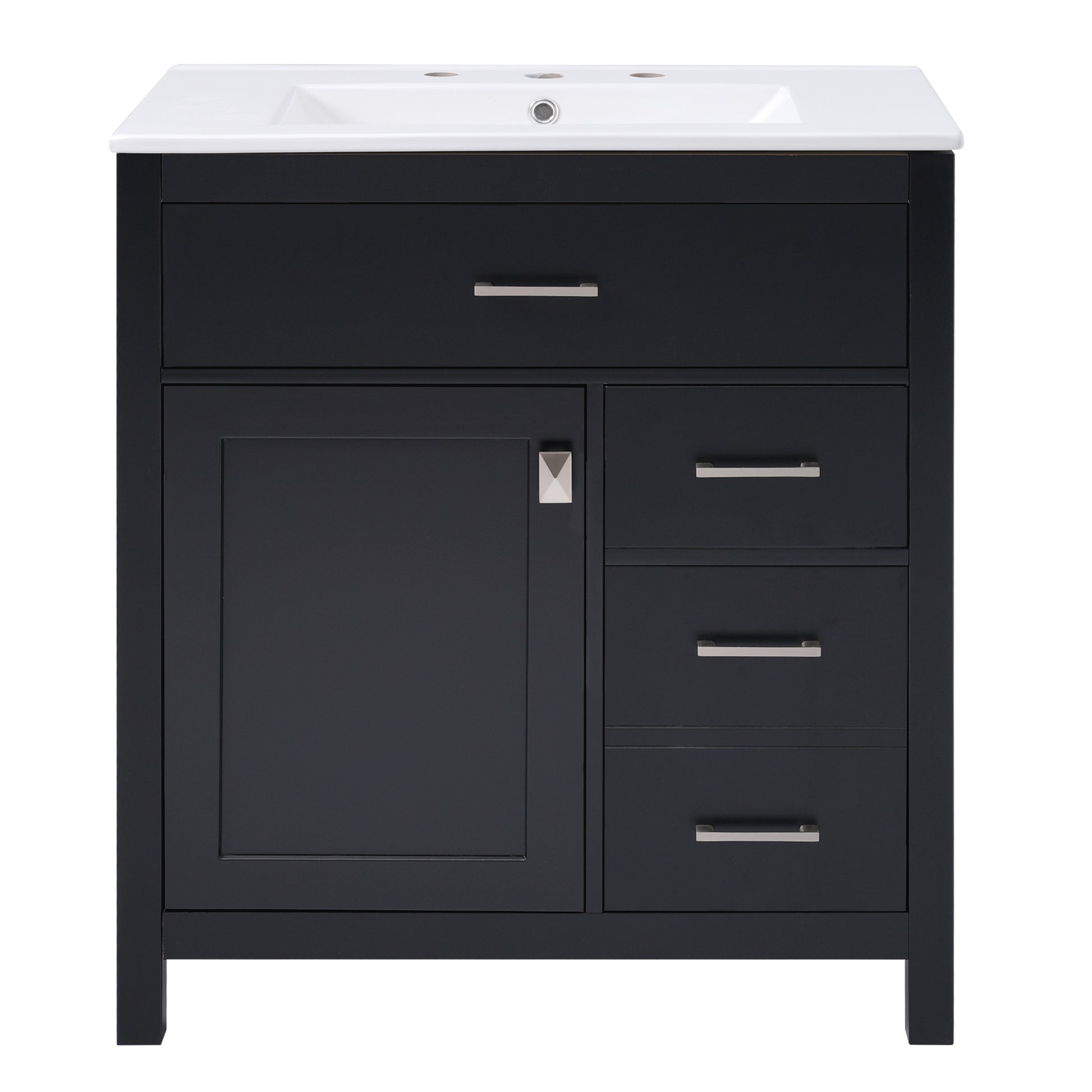 30 Inch Black Bathroom Vanity With Ceramic Sink And Large Storage Ideal Choice For Small Bathrooms Black Bathroom Solid Wood Mdf