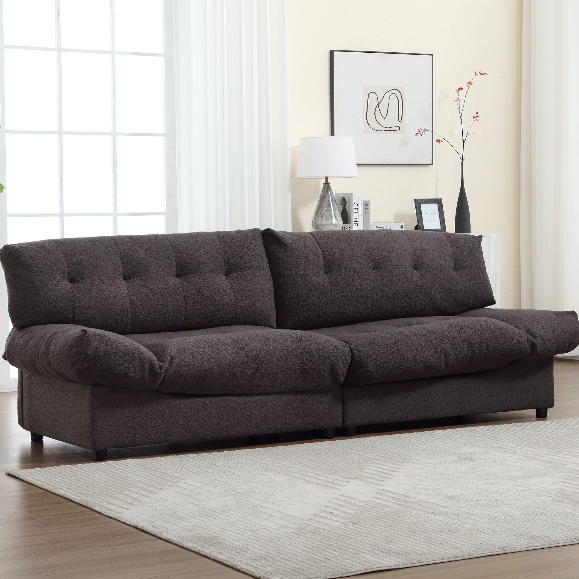 Cloud Style Sofa, Teddy Velvet Fabric, Comfy Padded Cloud Couch For Living Room, Apartment Dark Gray Light Brown Velvet Wood Primary Living Space Modern Polyester 2 Seat