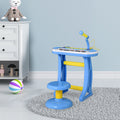 Qaba 31 Key Kids Toy Keyboard Piano, Electronic Musical Instrument With Multiple Sounds, Stool, Microphone And Bright Flashing Lights, Blue Blue Abs