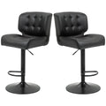 Homcom Bar Height Bar Stools Set Of 2 With Adjustable Seat, Thick Padded Cushion And Metal Footrest For Home Bar, Black Black Metal