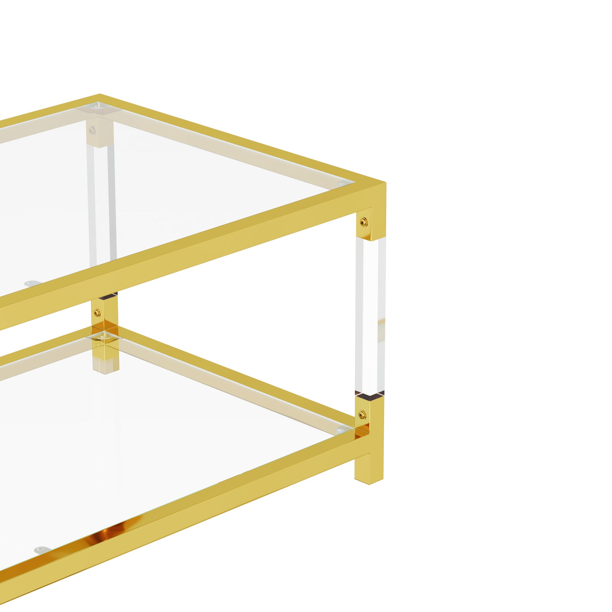 Modern Minimalist Style Gold Metal Frame With Acrylic Leg Coffee Table Cs 1195 Golden,Transparent Glass Acrylic