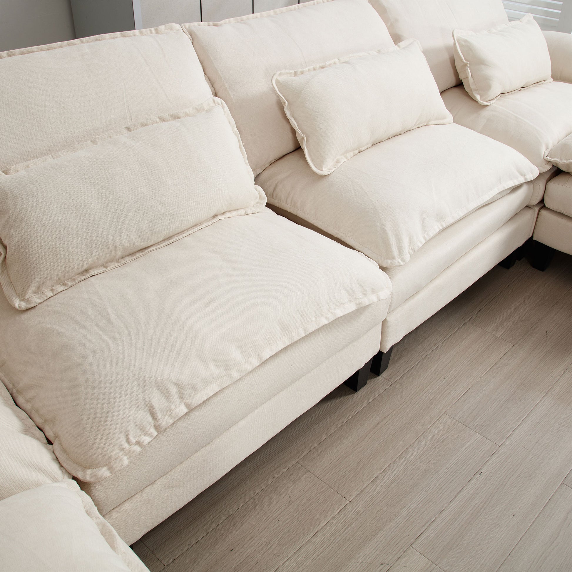 154.8" Oversized Modular Sofaice Velvet Large U Shaped Couch Comfy Upholstered 4 Seat Sofa With 2 Ottoman, 4 Lumbar Pillow, Deep Seat Couch For Living Room Beige Wood Primary Living Space Modern Foam Polyester 6 Seat