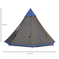 Outsunny 12Ft Camping Tent 6 7 Person 4 Season With 8 Mesh Windows, Outdoor Teepee Tent With Waterproof Material For Family And Friends Camping Blue Polyester