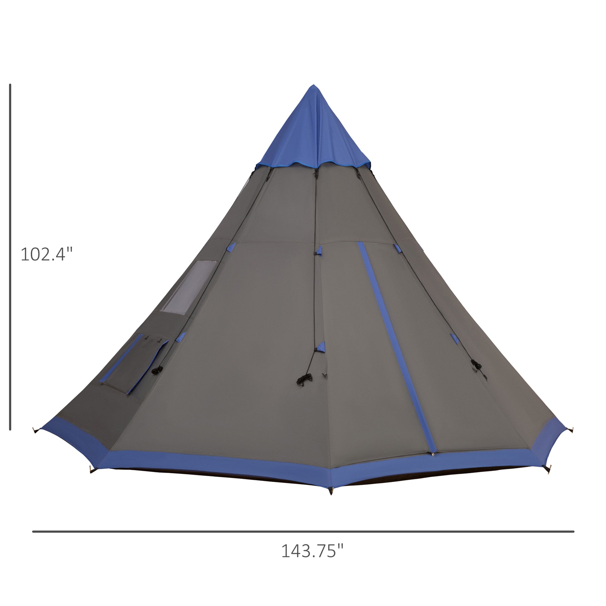 Outsunny 12Ft Camping Tent 6 7 Person 4 Season With 8 Mesh Windows, Outdoor Teepee Tent With Waterproof Material For Family And Friends Camping Blue Polyester