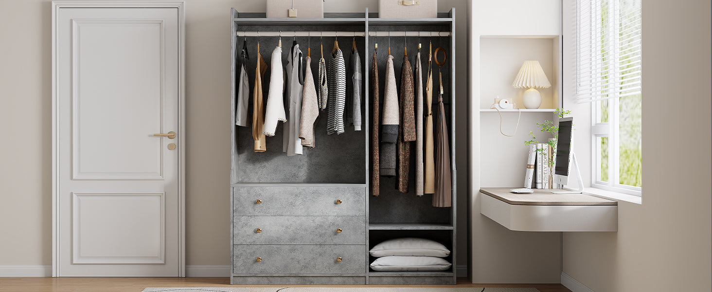 Open Wooden Wardrobe Storage For Bedroom, Gray Gray Particle Board