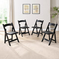 Upholstered Folding Chair, Space Saving,Easy To Carry, 4Pcs,Black Cushion Black Shelf,Dining Room Black Solid Wood