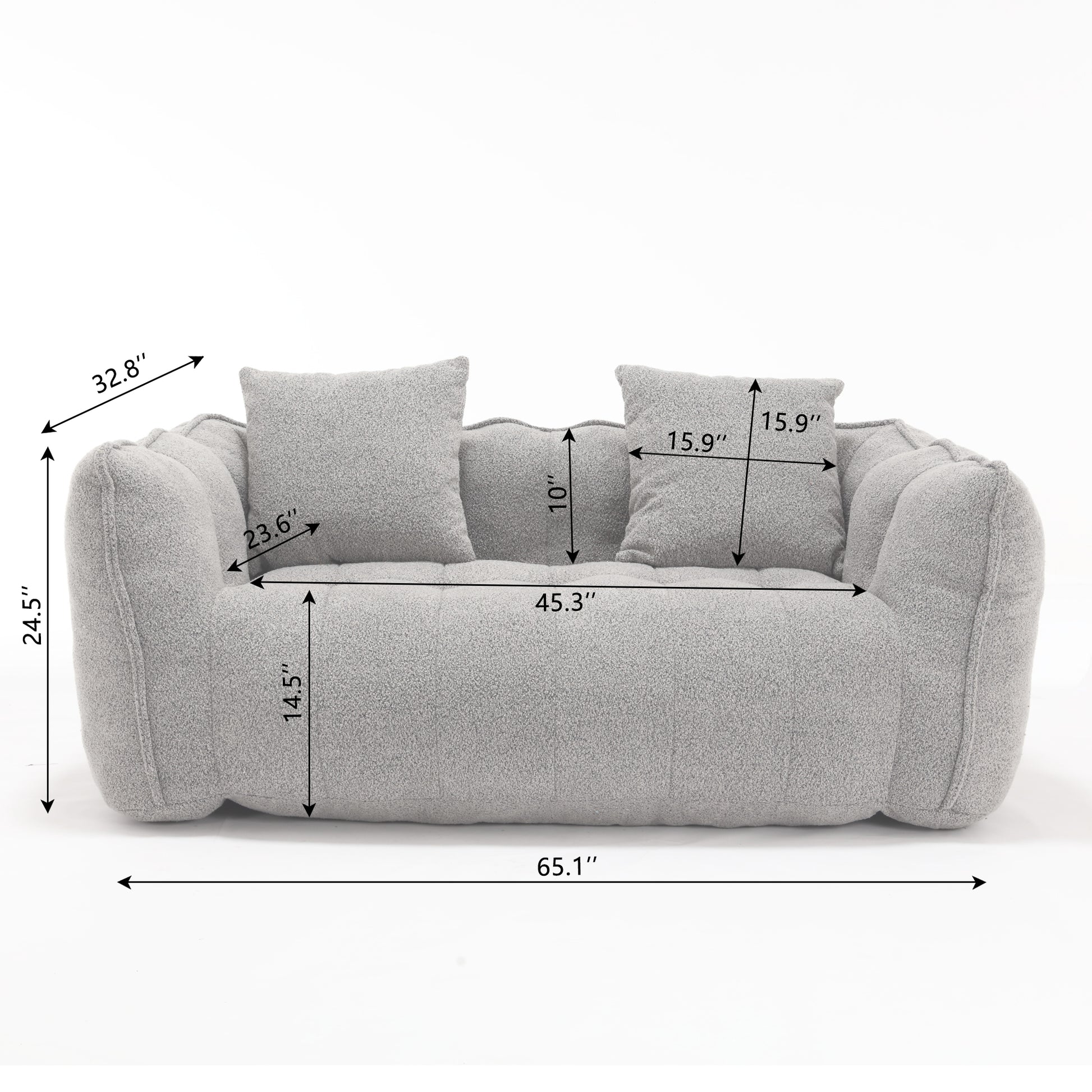 Soft Beanbag Chair With High Resilience Foam Core For Two People. The Comfortable Square Recliner Sofa Is Ideal For Family Members And Friends Engaged In Games, Reading, Watching Tv Grey Chenille