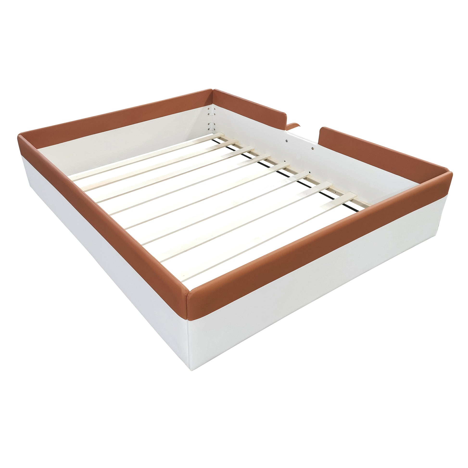 Full Size Upholstered Daybed Frame With Fence And Stairs, Brown White Full Brown White Mdf Lvl