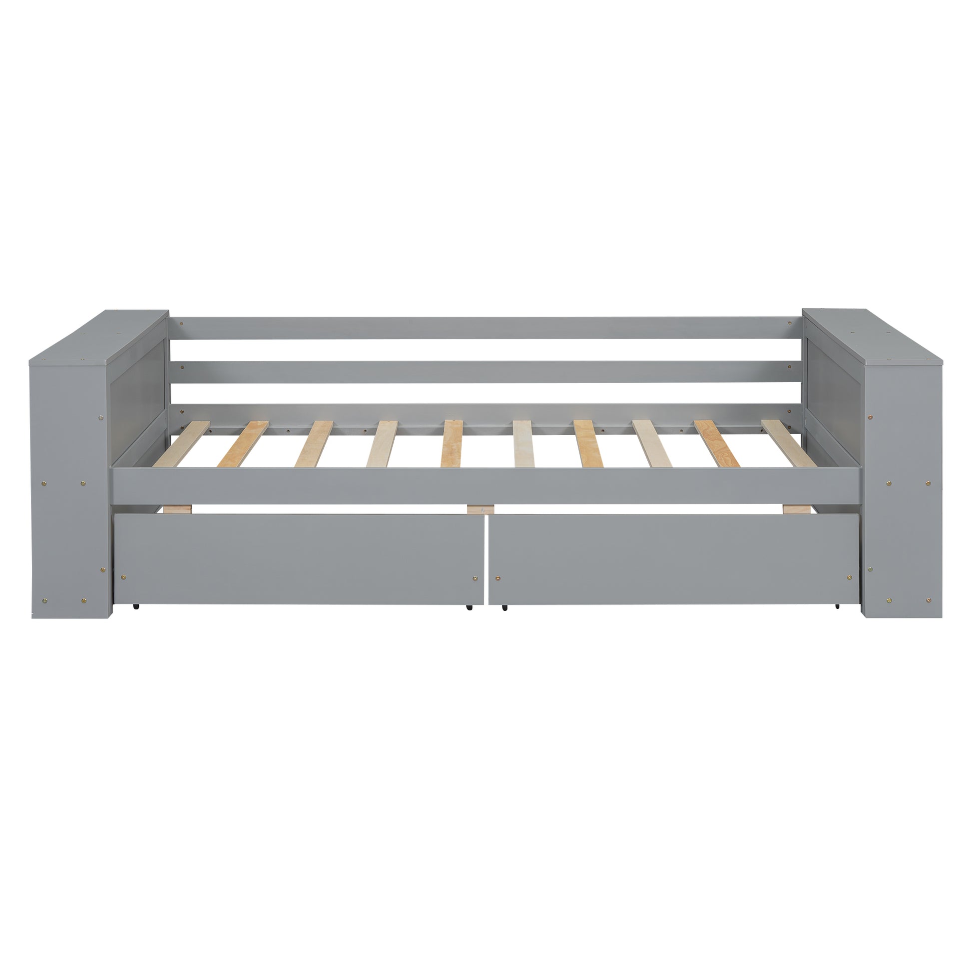 Twin Size Daybed With Shelves And Drawers, Gray Twin Gray Pine