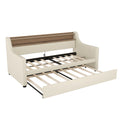 Twin Size Daybed With Trundle, Upholstered Daybed With Charging Station And Led Lights, Beige Expect Arrive Date:May 20Th. Twin Beige Pu Leather