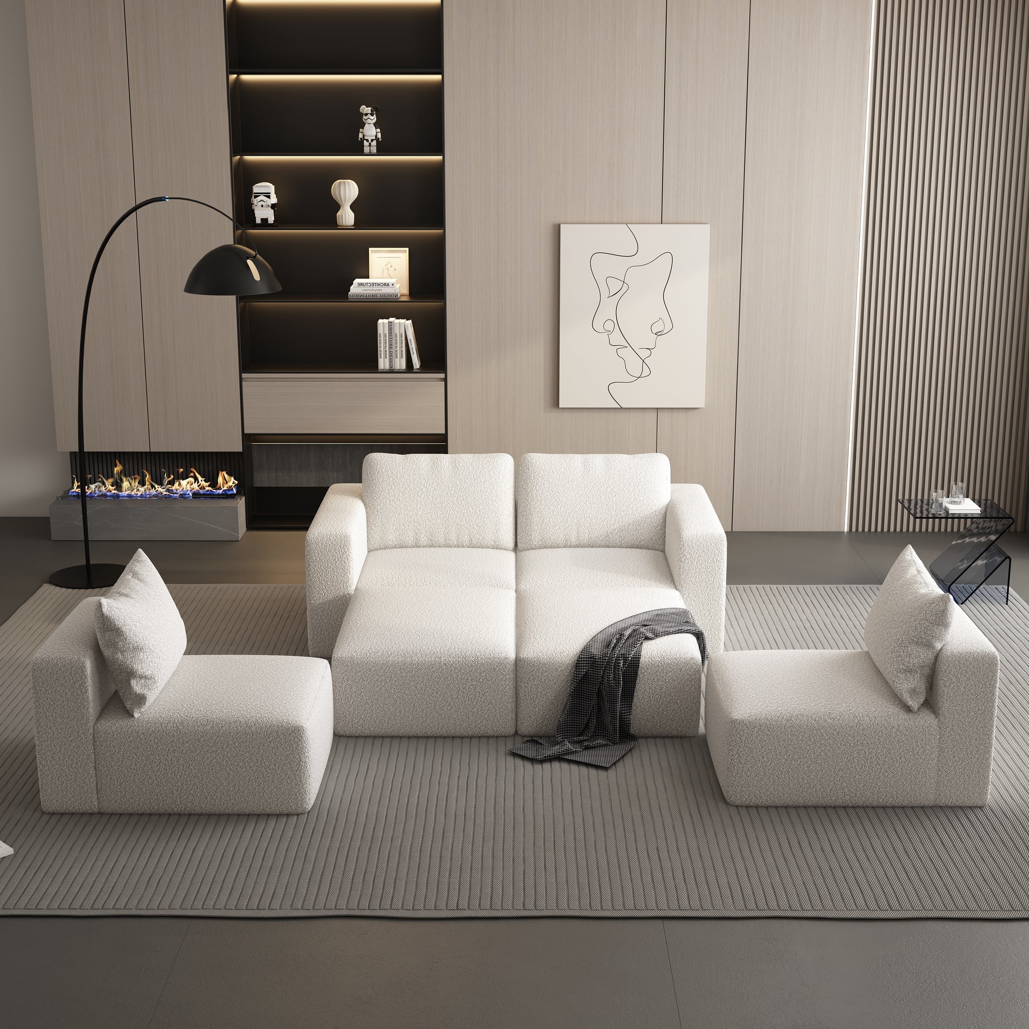 104.32*74.8 Modular Sectional Sofa Sleeper Couch, Sectional Sofa With Chaise And Ottoman, Convertible U Shaped Modular Sofa Set. Compressed Sponge, White. Combo 2A 2B 2D White Primary Living Space