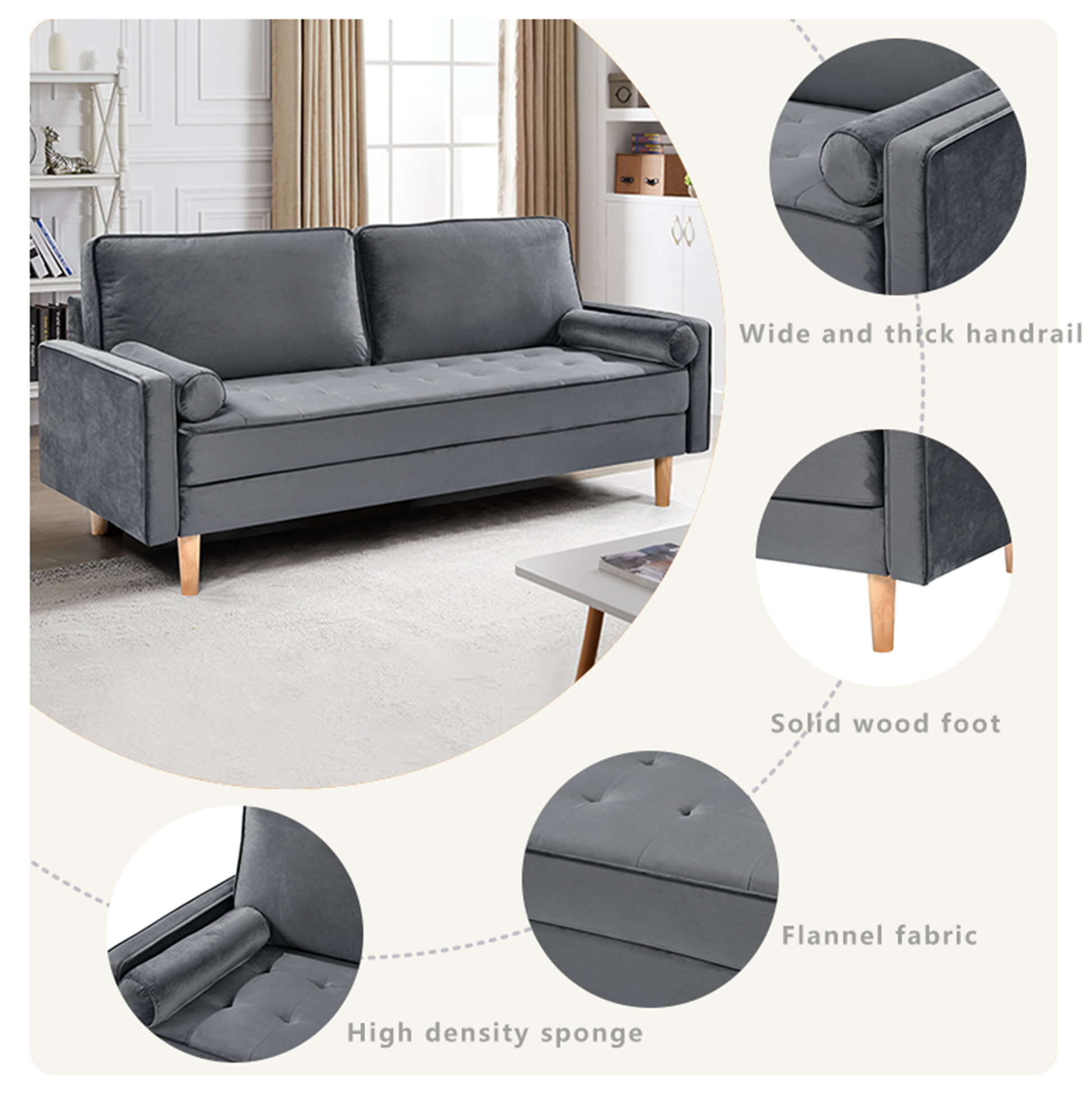 Sofa Simple Small House Double Three Person Straight Row American Retro Green Velvet Furniture Fabric Sofa Small Living Room Bedroom Office Grey Solid Wood 3 Seat