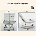 Lazy Rocking Chair,Comfortable Lounge Chair With Wide Backrest And Seat Wood Base, Upholstered Armless Rocker Chair For Living Room, Balcony,Bedroom And Patio Porch. White Cushion Iron White Primary Living Space Sponge Square Casual Rocking Chairs